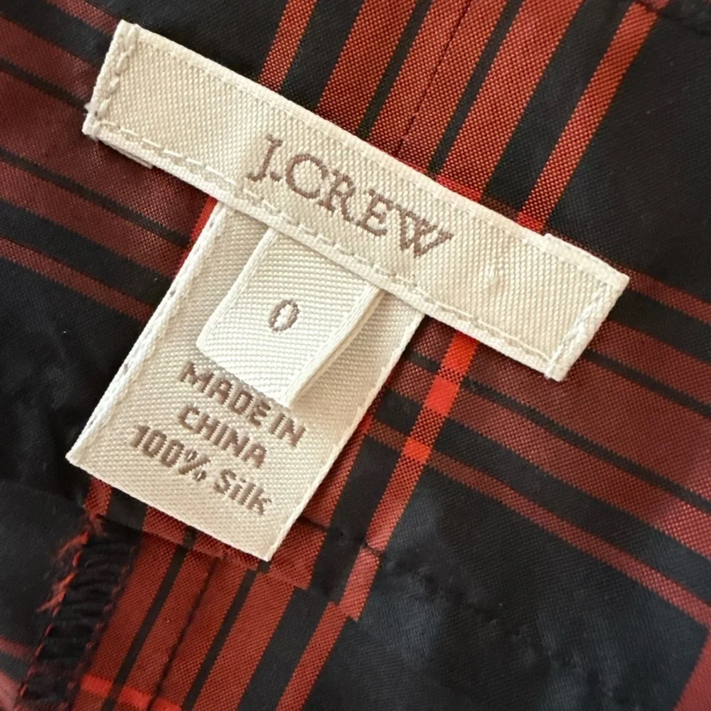 J.Crew Eliza Red & Black Plaid Silk Taffeta Top | Size 0